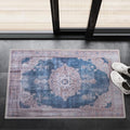 GLN Rugs Traditional Collection - Machine Washable Area Rug, Traditional Washable, Non Slip, Low Pile Chenille Rug, Living Room, Bedroom, Kitchen Rug (3' x 5' Cream/Navy)