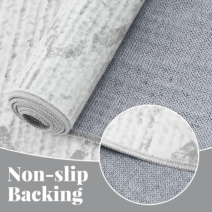 jinchan Moroccan 8x10 Area Rugs for Living Room - Machine Washable Soft Modern Geometric Stain Resistant Ultra-Thin Low-Pile Large Rug Non-Slip Carpet for Bedroom Kitchen Dining Room (8x10ft, Grey)