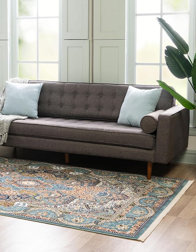 Unique Loom Narenj Collection Classic Traditional Medallion Textured Design Area Rug, 10 x 13 ft, Blue/Tan