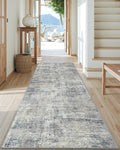 DEXI Hallway Runner Rug 3x12, Modern Abstract Non Slip Thin Soft Runners Carpet, Stain Resistant Washable Indoor Rug for Hallway Entryway Kitchen Laundry Room Living Room, Blue