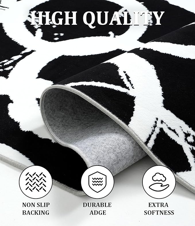 YIHOUSE Black Modern Geometric Area Rug 6x9, Black and White Rug with Abstract Circles,Non-Shedding Washable Rugs for Bedroom, Home Office and Living Room