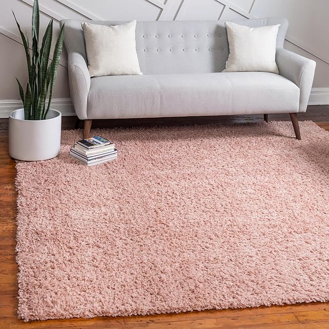 Unique Loom Davos Shag Collection Area Rug - Solid (9' 10" Square, Dusty Rose)