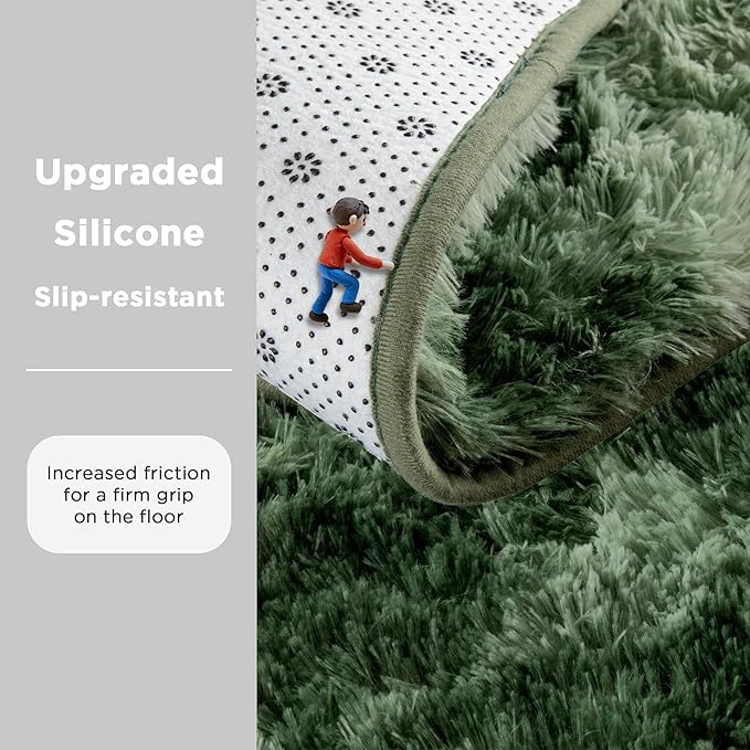 Andency Area Rugs 9x12 for Living Room Home Decor, Large Shaggy Bedroom Carpet, Non-Slip Big Shag Indoor Thick Soft Fluffy Furry Fur Area Rugs for Kids Dorm Nursery Aesthetic, Tie-Dyed Army Green