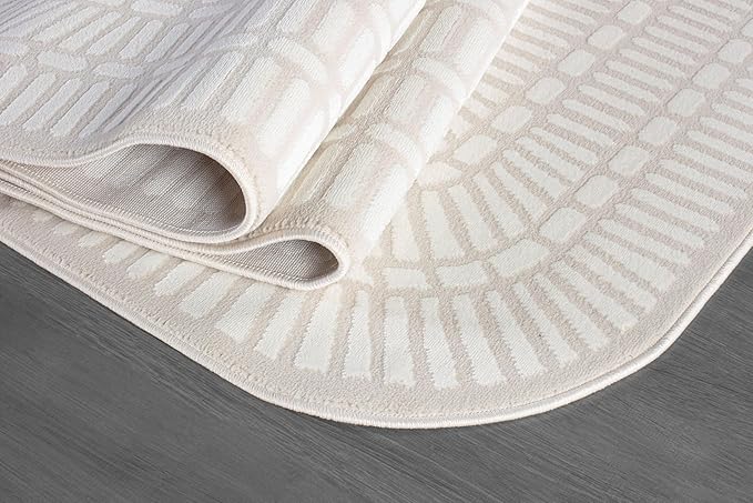 Beverly Rug Modern Geometric Area Rug 5x7 Low-High Pile Durable Soft Abstract Grid Indoor Rugs for Living Dining Room Office Stain Resistant Non Shedding Casual Indoor Carpet Beige White 5 x 7