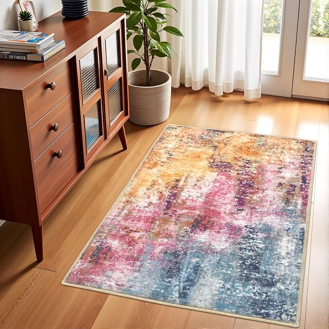 Washable Abstract Rug, 2x3 Small Modern Area Rugs with Non-Slip Rubber Backed for Kitchen, Thin but Soft Throw Carpet Bedroom Entryway Front Door Decor, Galaxy
