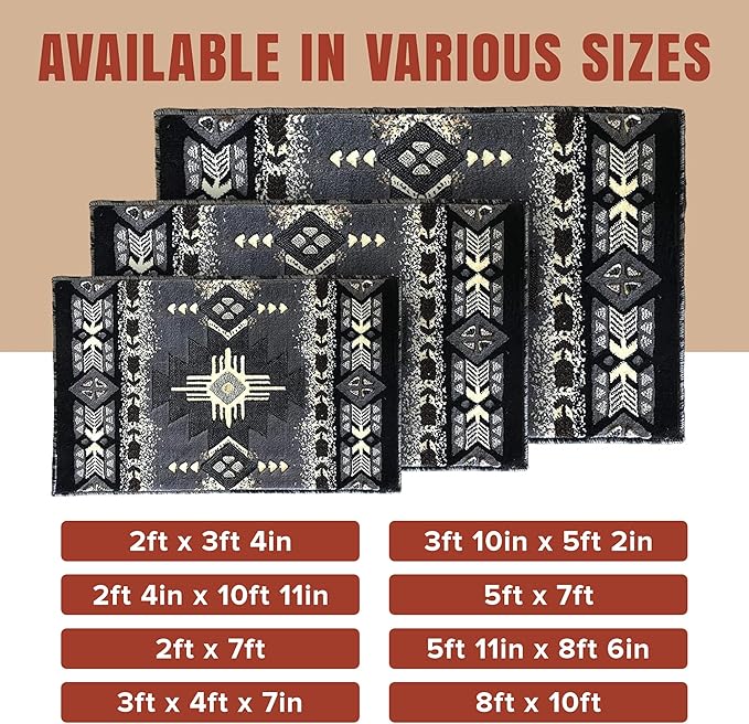 YHSF South West Native American Area Rug C318 - Easy Clean, Thick, Soft, Durable Native Tribal American Indian Inspired Rug for Bedroom/Living Room and More - Grey, 5 Feet x 7 Feet