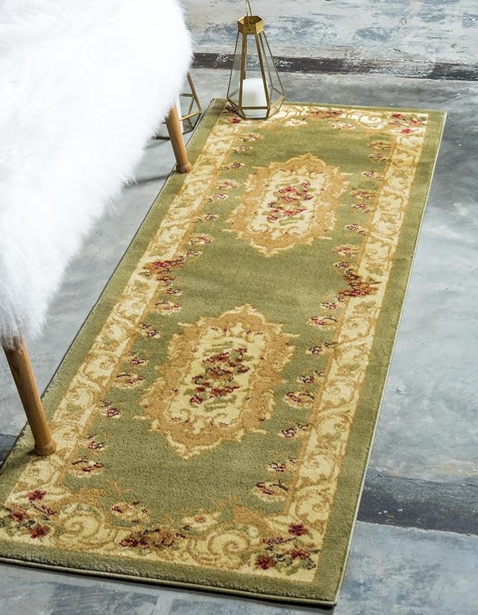 Unique Loom Versailles Collection Traditional Classic Floral Motif Area Rug (2' 7 x 12' 0 Runner, Green/Ivory)
