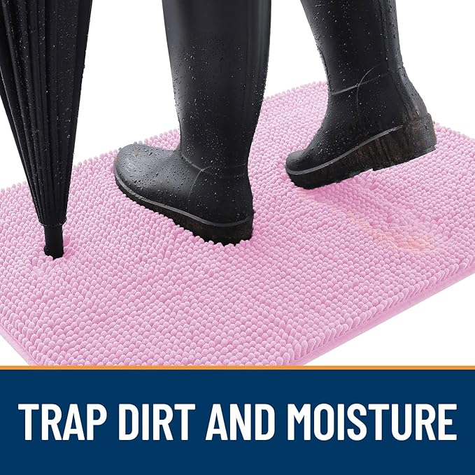 OLANLY Dog Door Mat for Muddy Paws 30x20, Absorbs Moisture and Dirt, Absorbent Non-Slip Washable Doormat, Quick Dry Chenille Mud Mat for Dogs, Entry Indoor Entryway Carpet for Inside Floor, Pink