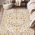 SERISSA Area Rug 3x5 Boho Light Yellow Rugs for Bedroom, Washable Non-Slip Kitchen Rugs, Ultra Soft Print Distressed Entry Rug Low-Pile Throw Rug Carpet for Bedroom Nursery Living Room Dorm Decor