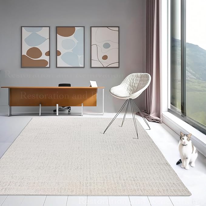 Hand-Tufted 100% Wool Area Rug – Unique Modern Geometric Grid Pattern, Soft Plush Textured Carpet for Living Room, Bedroom, Dining Room & Entryway (Grey, 9' x 12')