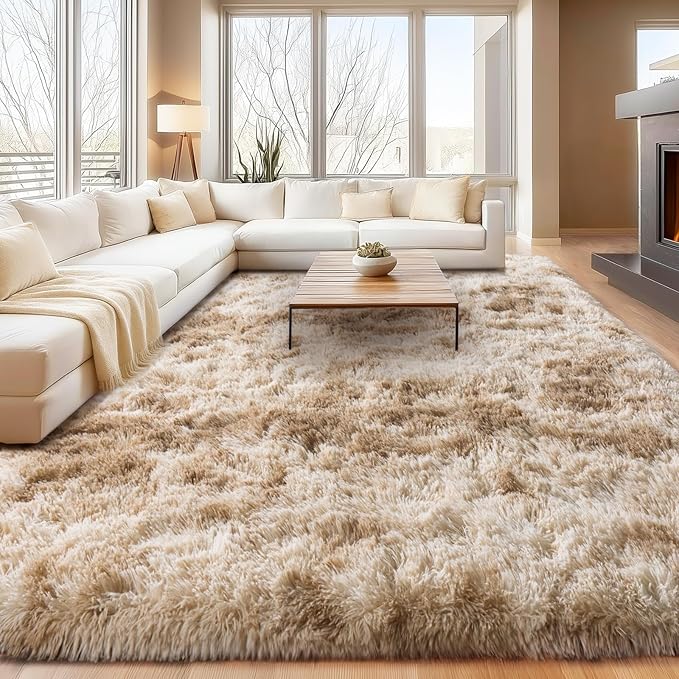 Upgrade Non-Slip Plush Rugs for Living Room, Soft Shaggy Carpets for Living Room, Fuzzy Rugs for Kids' Room, Perfect Decor for Modern Home Tie Dye Camel 5x7 Feet