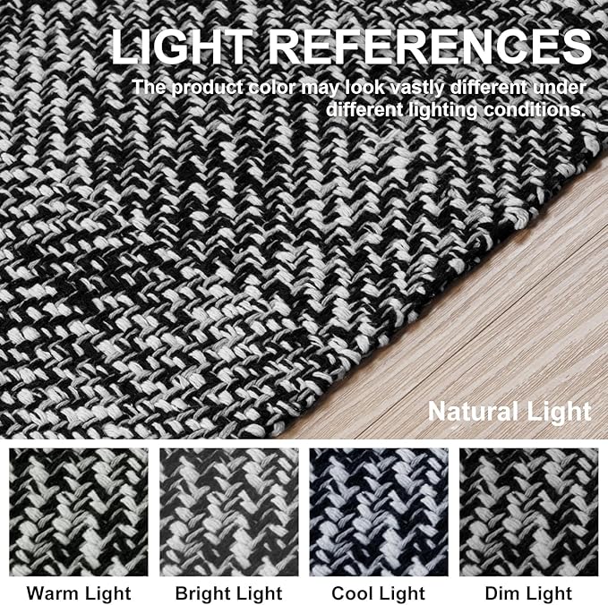 Collive Kitchen Runner Rug, 2' x 4.3' Cotton Hand-Woven Reversible Washable Rug, Black Bathroom Rugs Modern Farmhouse Hallway Carpet for Foyer Bedroom Entry Back Door Decor