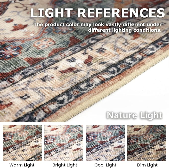 KOZYFLY Runners for Hallways 2x6 Ft Washable Kitchen Runner Rug Boho Runner Rug for Entryway Indoor Rust/Orange/Blue Printed Oriental Faux Wool Floor Carpet Runner for Bedroom Kitchen Hall