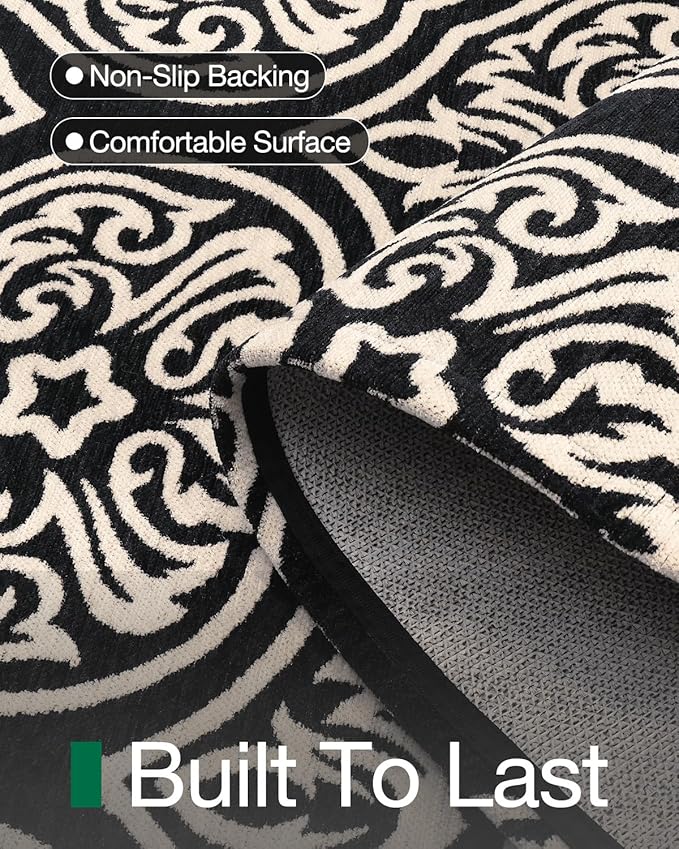LUMI Washable Low-Pile Runner Rug Non Slip for Hallway, 2.3x8 Soft Carpet Absorbent Waterproof, Modern Black Area Mat Indoor High Traffic for Living Room, Entryway, Laundry