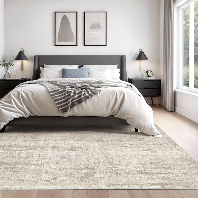 Valenrug Washable Rug 8x10 - Stain Resistant 8x10 Area Rugs for Living Room, Non Slip Backing Printed Rugs for Bedroom, Folable Machine Washable Area Rug(Beige,8'x10')