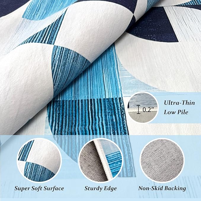 Modern Abstract Rugs Machine Washable, 4x6 Area Rugs for Bedroom Entryway Living Room Bedside Low-Pile, Boho Small Throw Floor Carpet Non Slip Soft Indoor Rug Ultra-Thin Navy Blue