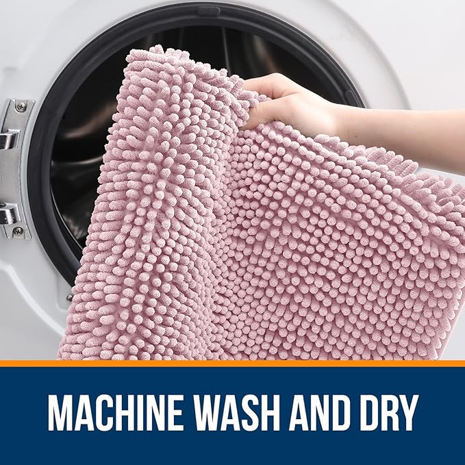 OLANLY Bathroom Rugs 44x24, Extra Soft Absorbent Chenille Bath Rugs, Rubber Backing Quick Dry, Machine Washable Bath Mats for Bathroom Floor, Tub and Shower, Home Decor Accessories, Dusty Rose