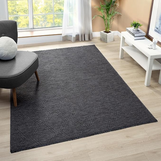 LUXE WEAVERS Modern Farmhouse Smoke 8x10 Washable Area Rug, Anti-Slip Diamond Pattern Carpet