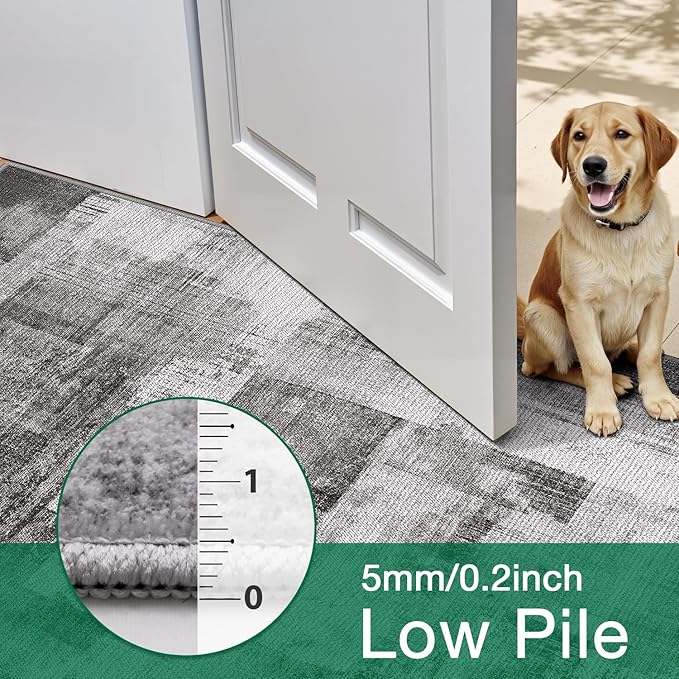 LUMI 8x12 Washable Low-Pile Area Rug for Living Room, Ultra Soft Modern Neutral Grey Rugs Non Slip with Rubber Backing, High Traffic, Stain Resistant Carpets, Ideal for Bedroom, Dining Room