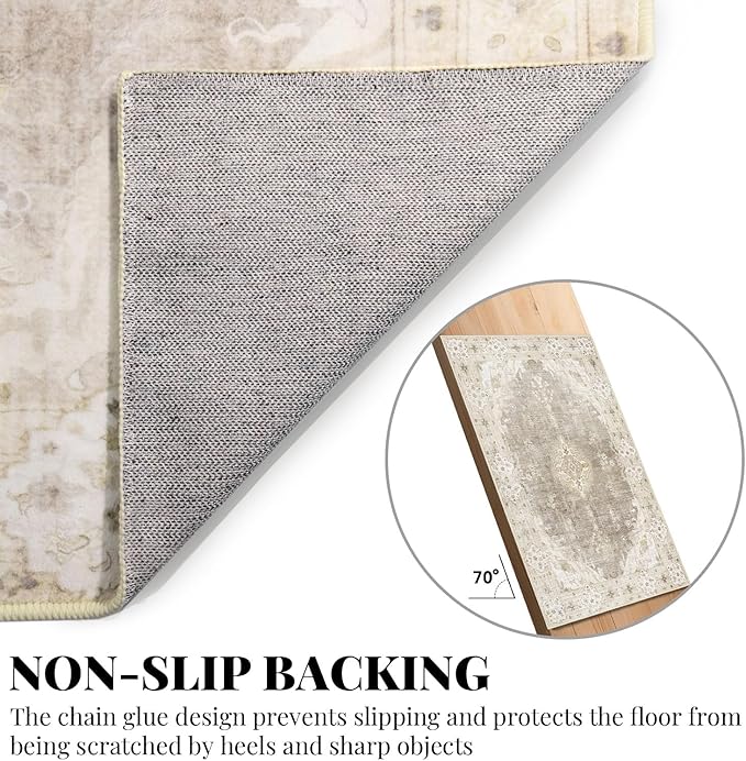 MUJOO 9’x12’ Area Rug Large Rugs for Living Room Bedroom Dining Room,Boho Washable Non Slip Bohemian Vintage Distressed Farmhouse Non Slip Big Carpet,Beige Floral Flowers