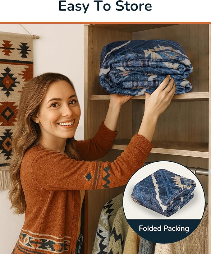 Area Rug 2x8 Rug Machine Washable Non-Slip Low Pile Print Pattern Western Rug for Living Room Bedroom Entryway Tribal Series -Darkblue