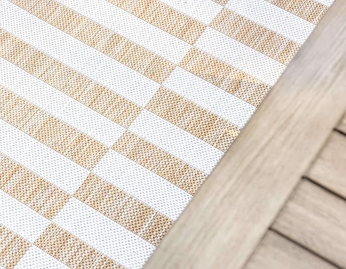 Unique Loom Outdoor Striped Collection Area Rug - Striped (9' x 12' Rectangle, Taupe/Ivory)