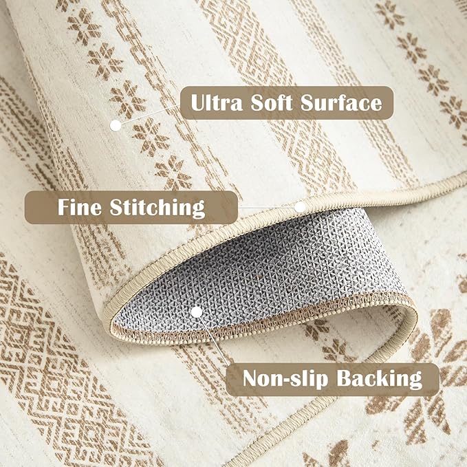 jinchan Moroccan Boho 6x9 Area Rugs for Living Room - Machine Washable Soft Throw Rug Bohemian Ripple Design Non-Slip Neutral Carpet for Bedroom Dining Room Home Office (6‘x9', Beige)