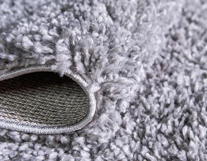 Unique Loom Davos Shag Collection Area Rug - Solid (9' 10" Round, Sterling)