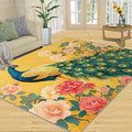 Classic Peacock Rug Large - 5x8 Rug, Peacock Peony Flower Washable Rugs for Living Room, Yellow Teal Turquoise Carpet, Non-Slip Area Rugs for Bedroom, Aesthetics Carpet - Peafowl Home Decor & Gifts