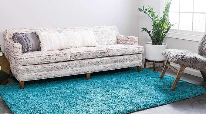 Unique Loom Solid Shag Collection Area Rug (5' 1" x 8' Rectangle Deep Aqua Blue)