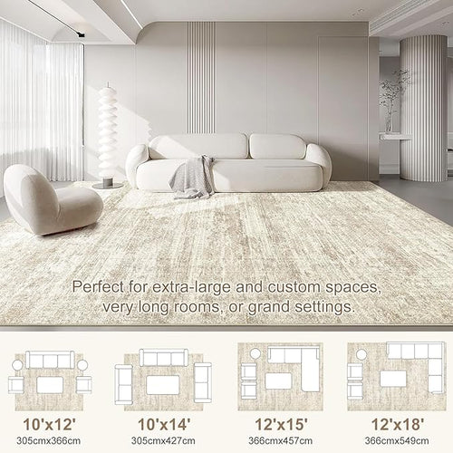 10x14 Area Rug Living Room Rugs - Washable Neutral Modern Abstract Soft Thin Rug Indoor Floor No Slip Rug Carpet for Bedroom Under Dining Table Home Office Decor - Beige/Brown