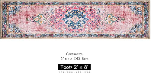 2x8 Runner Rug Pink Boho Area Rug for Hallway Entryway Kitchen Laundry Room Bathroom Bedroom Non Slip Blush Vintage Rug Indoor Lightweight Carpet