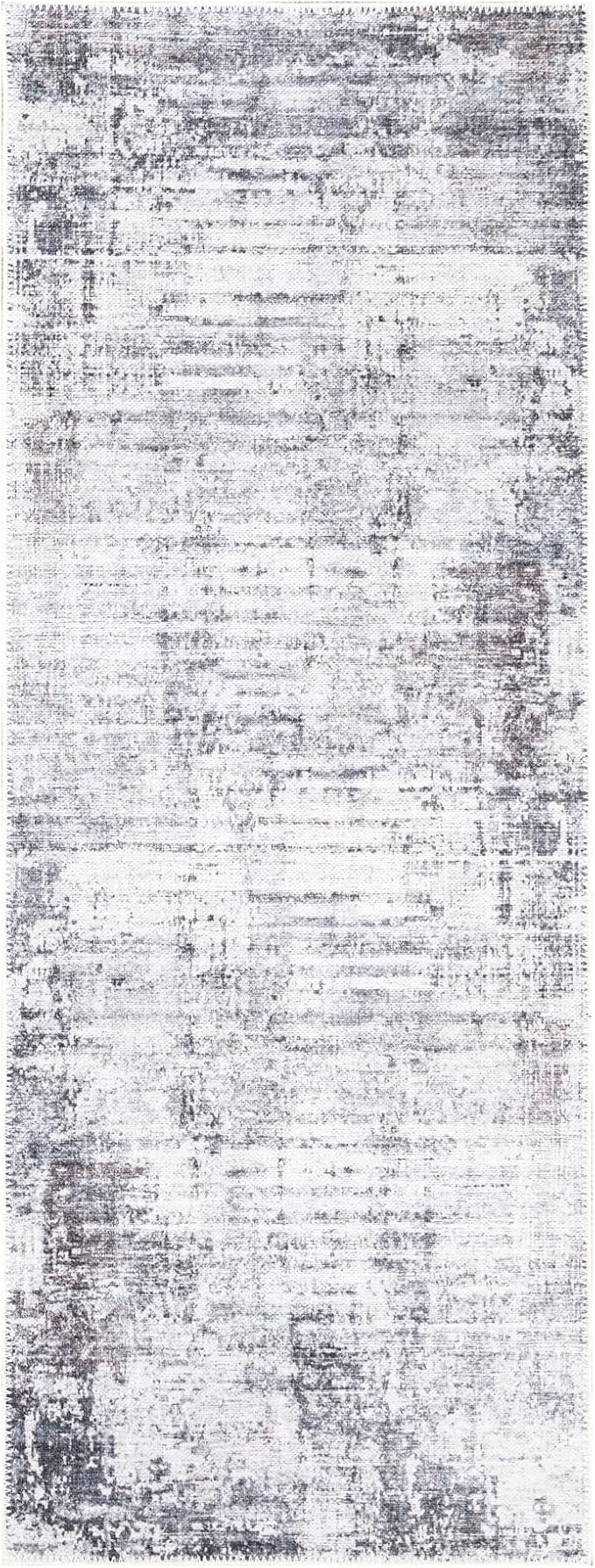 Bloom Rugs Washable Non-Slip 10 ft Runner - Gray/Charcoal/Blue Modern Abstract Runner for Entryway, Hallway, Bathroom, and Kitchen - Exact Size: 2.5' x 10'