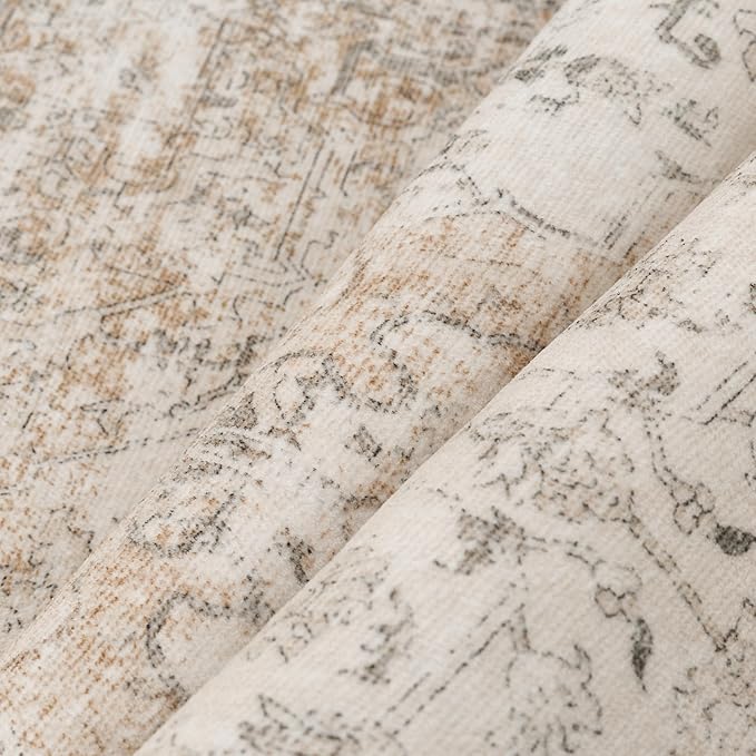 8x10 Washable Area Rug Beige Vintage Distressed Large Rug for Living Room Oriental Soft Thin Indoor Retro Carpet Non Slip Low Pile Floor Cover for Bedroom Dining Room Office Nursery