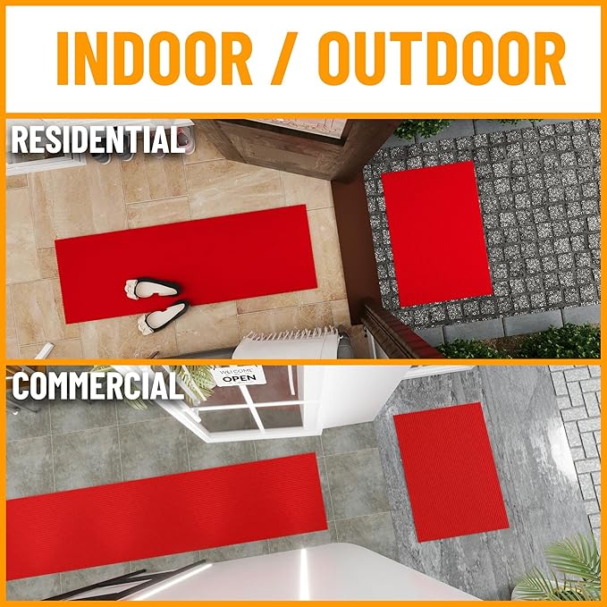 Ottomanson 3'11" x 28' Hallway Runner with Scraper Pile - Extra Durable Non-Slip Rug Mat for Indoor & Outdoor Use - Ideal for Kitchen, Entryway & Garage - High-Traffic Carpet, Red