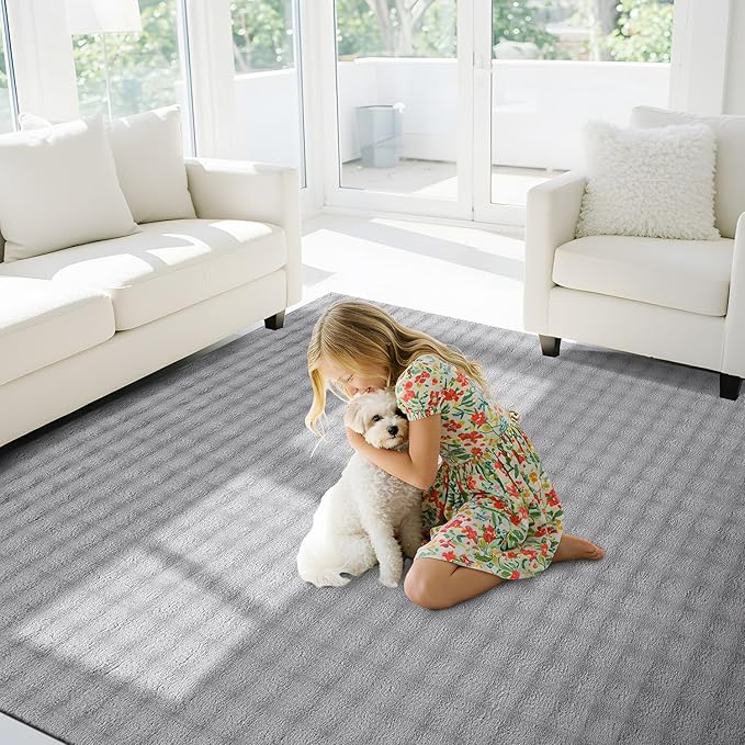 CAMILSON Modern Gray Non Slip Rug 5x7 Ultra Soft High Pile Area Rugs Non Skid Rubber Backing Durable & Easy to Clean Carpet for Living Room Bedroom Kids Room Indoor Use (5 x 7 Gray)