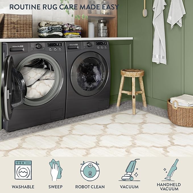 Lahome Moroccan 3x5 Washable Rug, Small Rugs for Bedroom Aesthetic Entry Way Rugs Indoor Non-Slip Low-Plie Throw Office Rug Ivory Distressed Capet for Kitchen Bathroom Laundry Kids Room