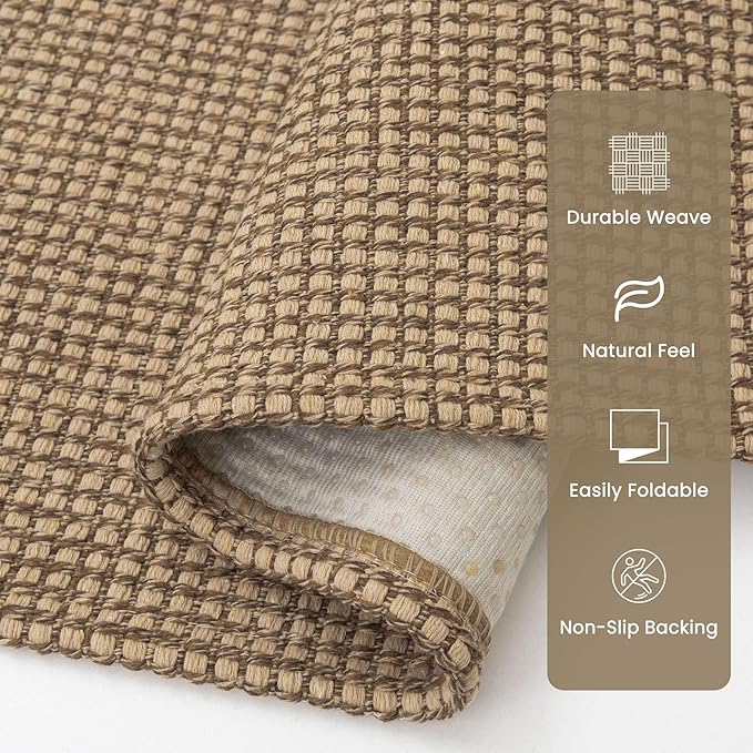Braided Runner Rug 2.6x10 Ft Washable Runners for Hallways Non Slip Kitchen Runner Rug Cotton Long Entryway Runner Indoor, Woven Carpet for Hall Kitchen Entryway, Orange/Tan/Brown