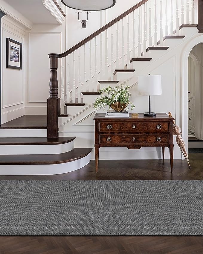Color&Geometry Door Mat 2'4"x10' Runner Rug with Rubber Backing, Non Slip Washable Hallway Rug, Carpet Runners for Hallway Living Room Bedroom, Light Grey (Rolled-up NO Creases)