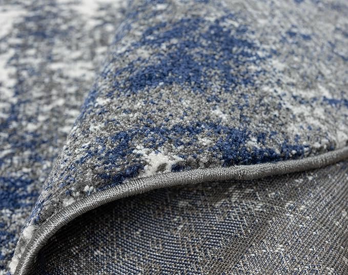 Keen Home Design Area Rugs - 5ft Round Non-Shedding, Abstract Rugs for Kitchen, Living Room, Bedroom, Dining Room, Entryway - Size: 5'3" Round, Navy/Grey/White