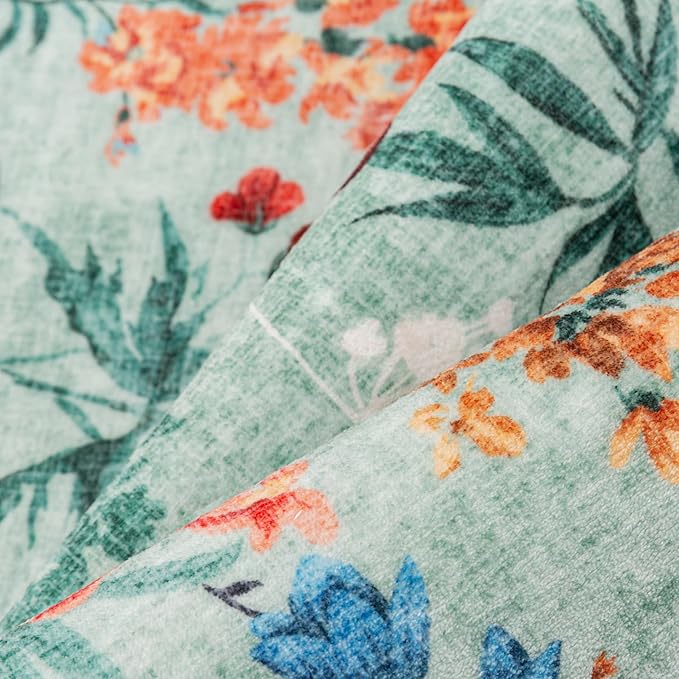 Floral Runner Rug 2x10 Washable Hallway Long Green Bedroom Carpet Non Slip Indoor Boho Kitchen Low Pile Accent Rug Lightweight Soft for Bathroom Dining Laundry Living Room