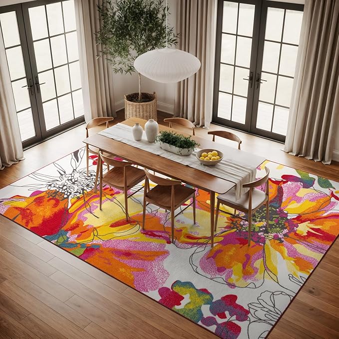 Rugshop Multi Bright Flowers Non Slip Non-Shedding Area Rug for Living Room, Dining Room and Large Spaces, 12' x 15'