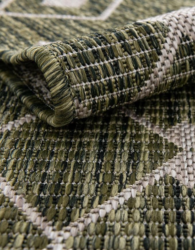 Unique Loom Outdoor Trellis Collection Area Rug - Tribal Trellis (13' Square, Green/ Natural)