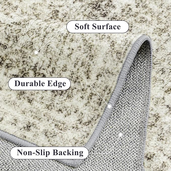 8x10 Area Rug Washable Vintage Neutral Living Room Carpet Large Indoor Non Slip Taupe Bedroom Distressed Low Pile Retro Accent Throw Rug for Dining Room