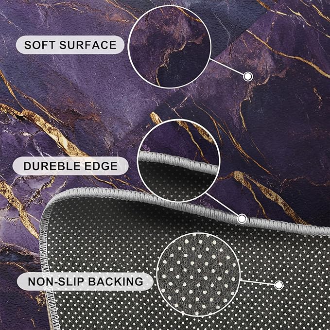 4x6 Abstract Marble Cafe Rug - Purple-Marble Rugs for Bedroom Aesthetic, Luxury Stone Pattern Soft Comfortable Non-Slip for Offie Bedroom Study Boy Girl Room Hotel Dorm