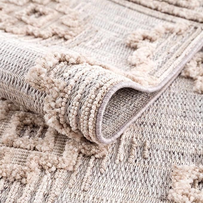 Hauteloom Ampusungan Modern Moroccan Medallion Farmhouse Living Room, Bedroom Area Rug - High Low - High Pile Carpet - Cream, Beige, Brown, Beige - 6'7" x 9'