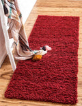 Unique Loom Solid Shag Collection Area Rug (2' 6" x 16' 5" Runner, Cherry Red)