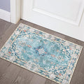 MUJOO Teal Area Rug Small Rugs Boho Machine Washable Rugs Non Slip for Entryway Kitchen Bathroom Bedroom Vintage Soft Low-Pile 2'x3' Blue Flowers Colorful