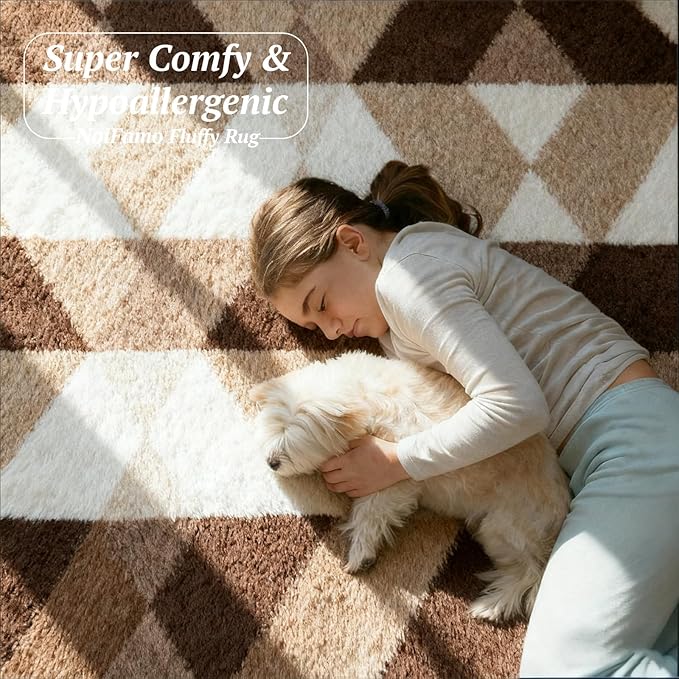 4x6 Area Rugs for Living Room Bedroom, Soft Fluffy Shaggy Bedside Rug, Indoor Floor Carpet for Kids Playroom, Dorms, Nursery Rooms, Home Decor (Coffee Ombre 4'x6')