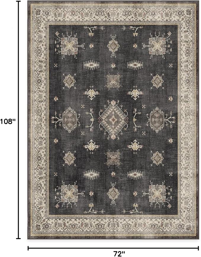 RUGGABLE Washable Vintage Area Rug – Verena Dark Wood 6x9, Stain-Resistant, Non-Slip – Medium Machine Washable Rugs for Living Room, Bedroom, Hallway, Entryway & Office–with Standard Pad